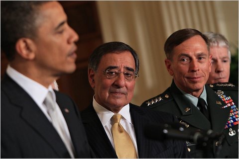 _R2. 00.06.07 appointed Leon Panetta, center, director of the Central Intelligence Agency, as secretary of defense, and Gen. David Petraeus as head of the C.I.A, caucus-obama-panetta-petraeus-blog480